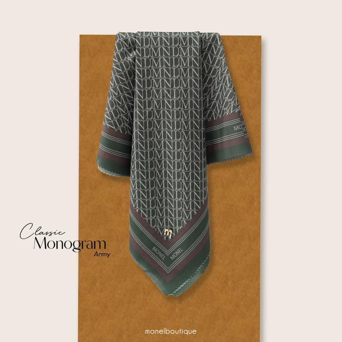 DISKON Monel Hijab Kerudung Segi Empat Classic Voal Premium 115x115cm Army Black Khaki Latte Pule