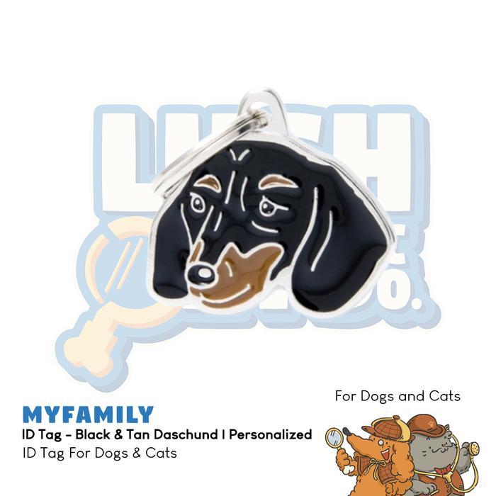 My Family ID Tag - Black & Tan Daschund Personalized Cat Dog Tag