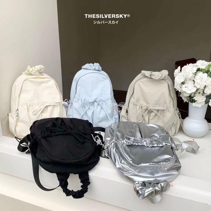 THESILVERSKY KUMO SCRUNCHY BACKPACK RANSEL AESTHETIC BAG TAS WANITA KOREA