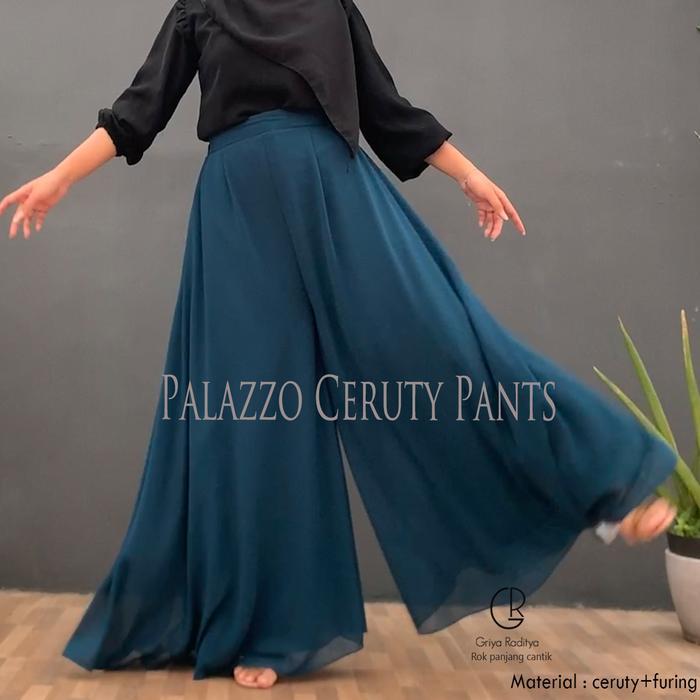 Celana Kulot Panjang Wanita Model Payung Mayung Lebar Palazzo Sifon Chiffon Ceruty Pants