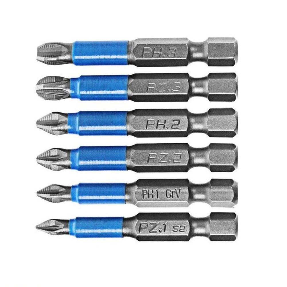 6pcs Anti Non-slip Screwdriver Bit Set S2 Alloy Steel Screwdriver Magnetic Electric Impact 50mm PH1/