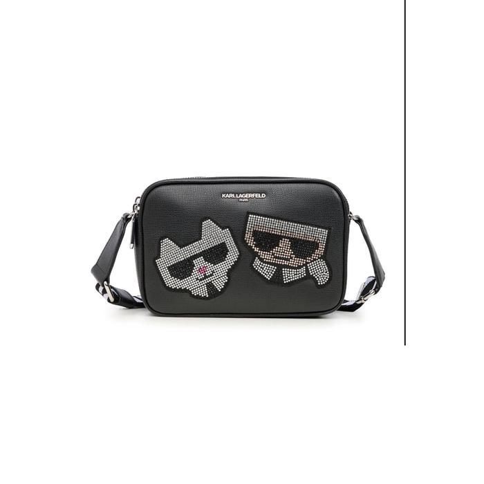 terlaris Karl Lagerfeld Maybelle Rhinestone Duo Camera Crossbody Bag 100% ori
