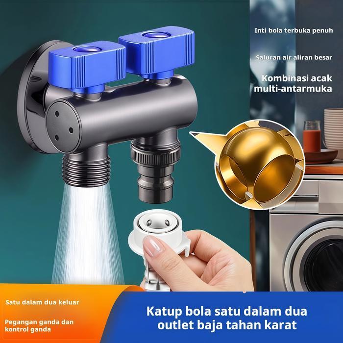 Keran Bola Tembaga Murni, Katup Segitiga Stainless Steel 304: Katup Pembagi 1-Inlet 2-Outlet, Kran