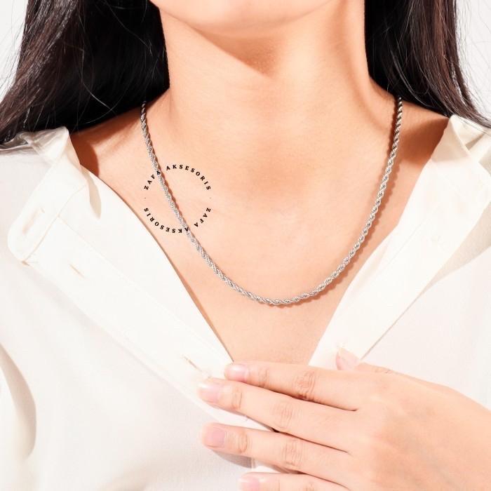 Best Seller Kalung Titanium Pria Wanita Silver Gold Putih Emas Anti Karat Original