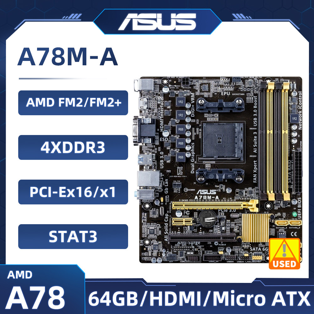 Asus A78M-A Motherboard Socket Fm2/Fm2+ Amd A78Ddr3 64Gb Support A10-6790K A10-7870K A4-4020 A6-5400