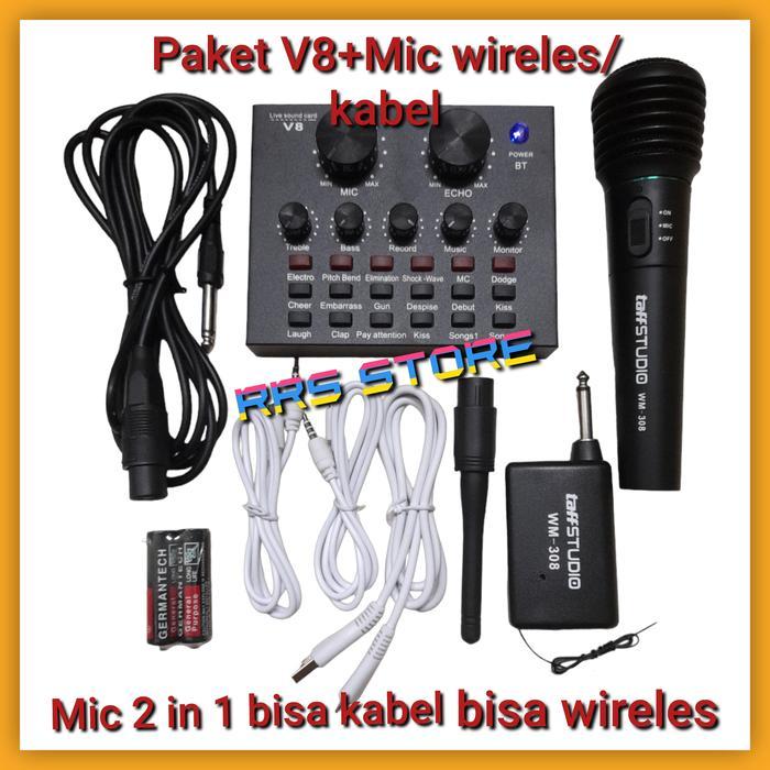 PAKET KAROKE SOUND CARD V8 Bluetooth Audio Soundcard dan mic 2 in 1