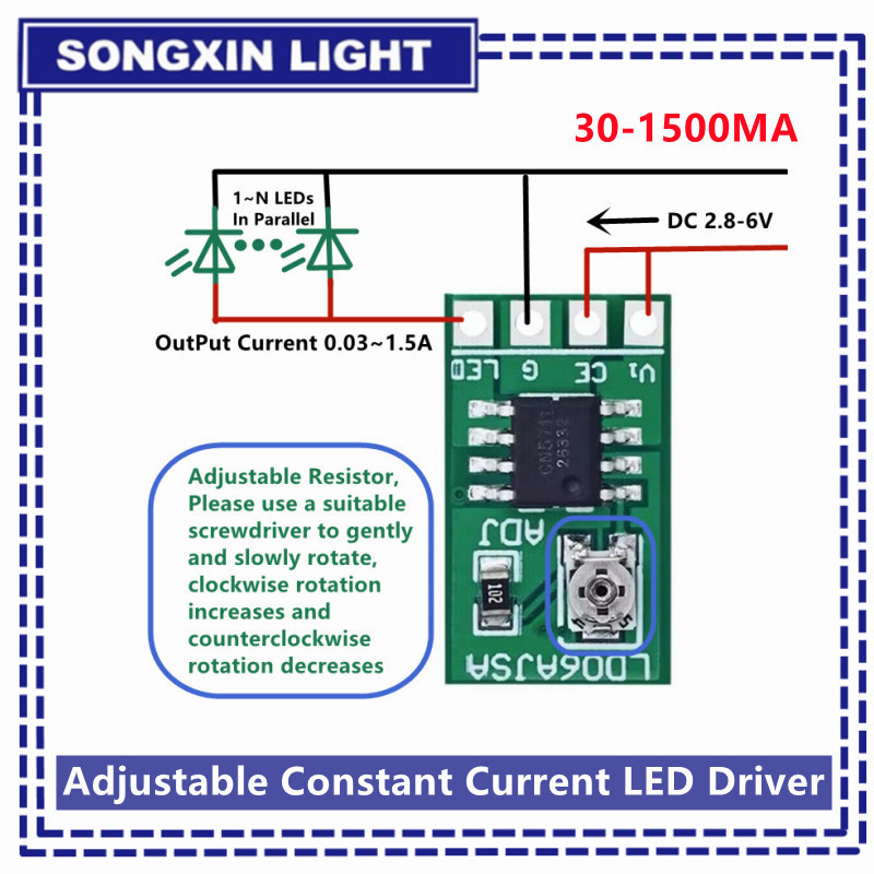 Dc 3.3V 3.7V 5V Led Drr 30-1500Ma Constant Current Adjustable Ule Pwm Control Board For Usb Led
