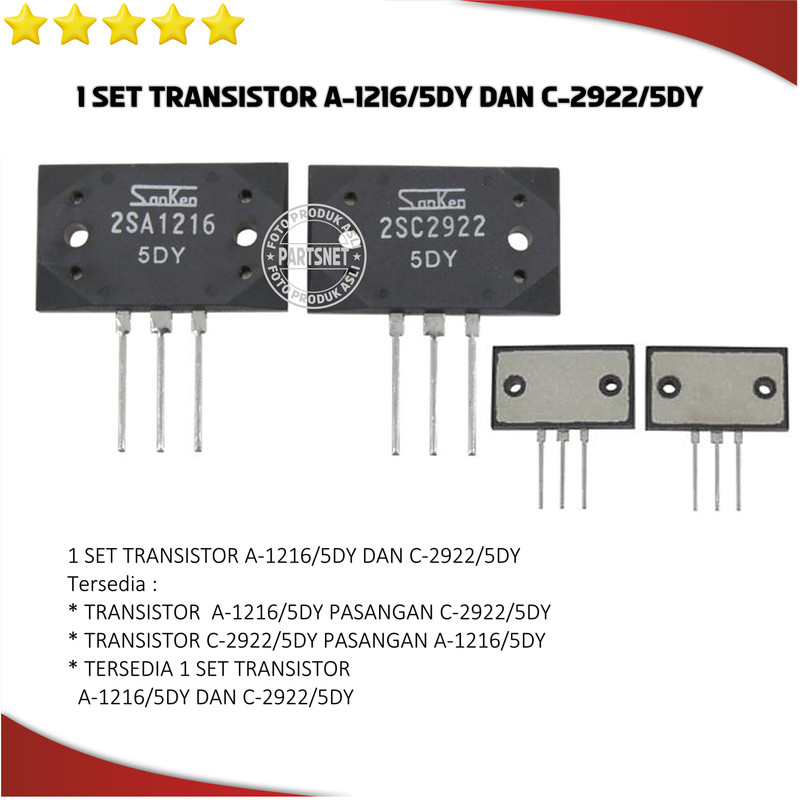 Transistor TR Sanken A-1216/5DY set dengan C-2922/5DY
