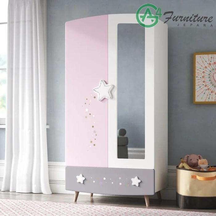 Lemari Pakaian Anak Perempuan 2 Pintu Pink