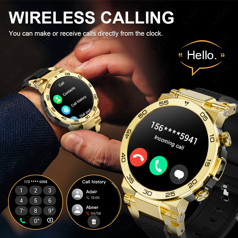 LIGE FASHION LED FLASHLIGHT SMART WATCH FOR MEN CUSTOM WATCH FACE BLUETOOTH CALL BRACELET SPORT