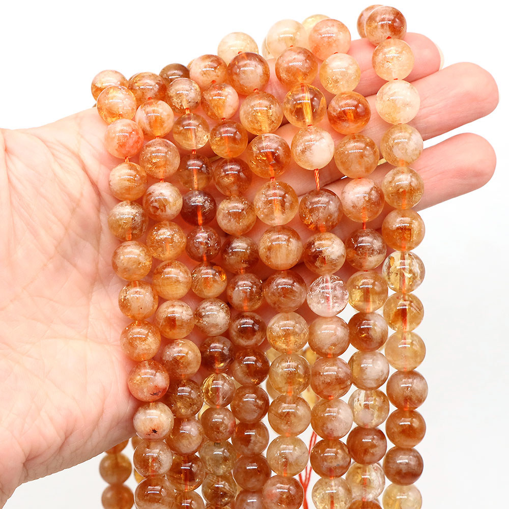 Natural Citrine Stone Bead for Jewelry Making Smooth Round Gemstone Diy Beads for Bracelet Necklace