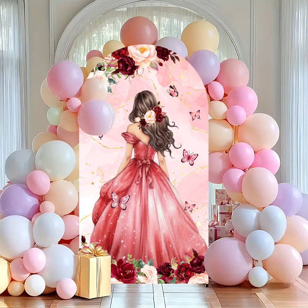 Girls Birthday Decortions Photography Backdrops Princess Dress Balloon Butterfly Celebration Party
