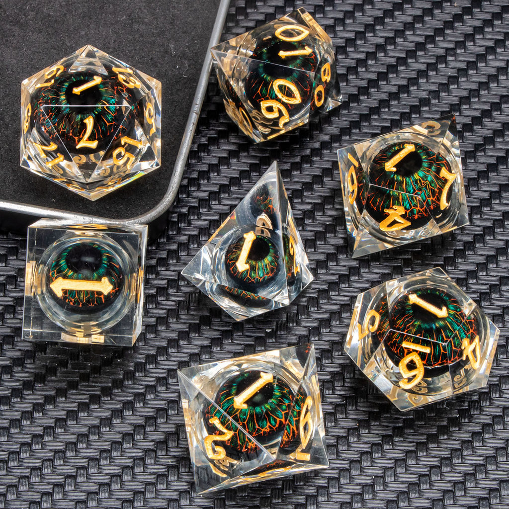 DND Resin Dragon Eye Dice, Liquid Core Sharp Edged Dice Set Dungeon and Dragon Polyhedral D&D Role