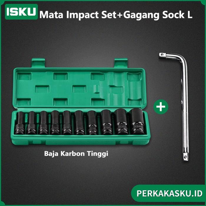 ISKU Kunci Shock L Set 11PCS Mata Socket Extention Impact 10pcs Gagang Sock L Panjang Impact Socket