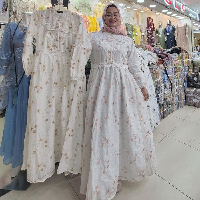 3478-5 Gamis katbol putih bordir warna