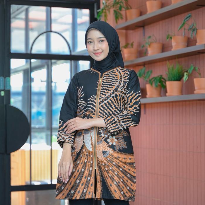Tunik merak lapis trikot Katun Batik Atasan Wanita Formal Panjang Seragam Muslim Kerja Kantor