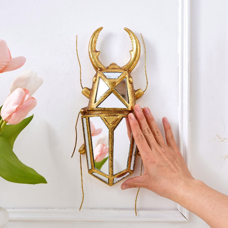 Golden Insect Mirror Insect Beetle Resin Handicraft Mirror Pendant Wall Decoration Mirror Wall