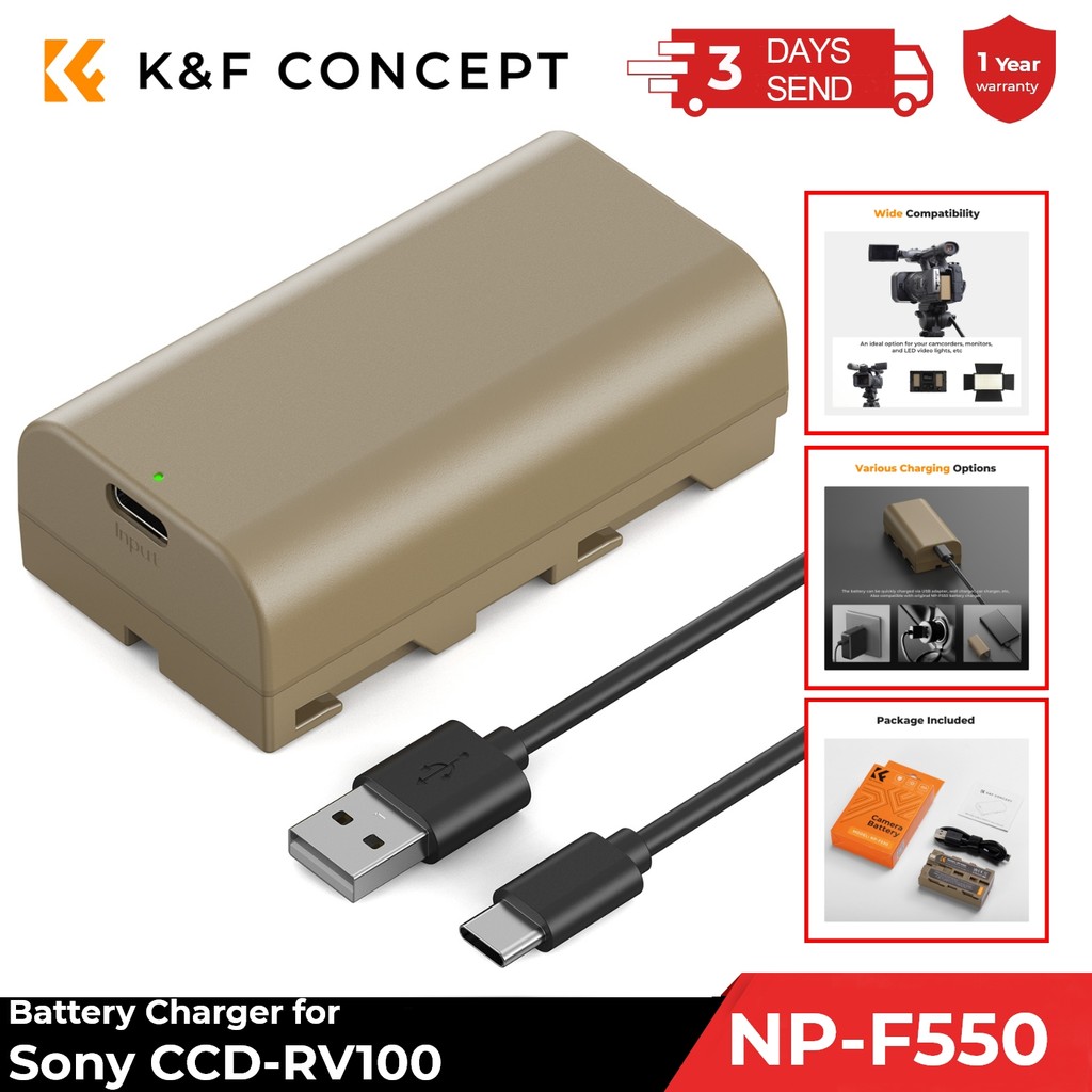 JUAL  K&F Concept NP-F550 Battery 3500mAh with Type C Direct Rechargeable Battery for Sony CCD-RV100