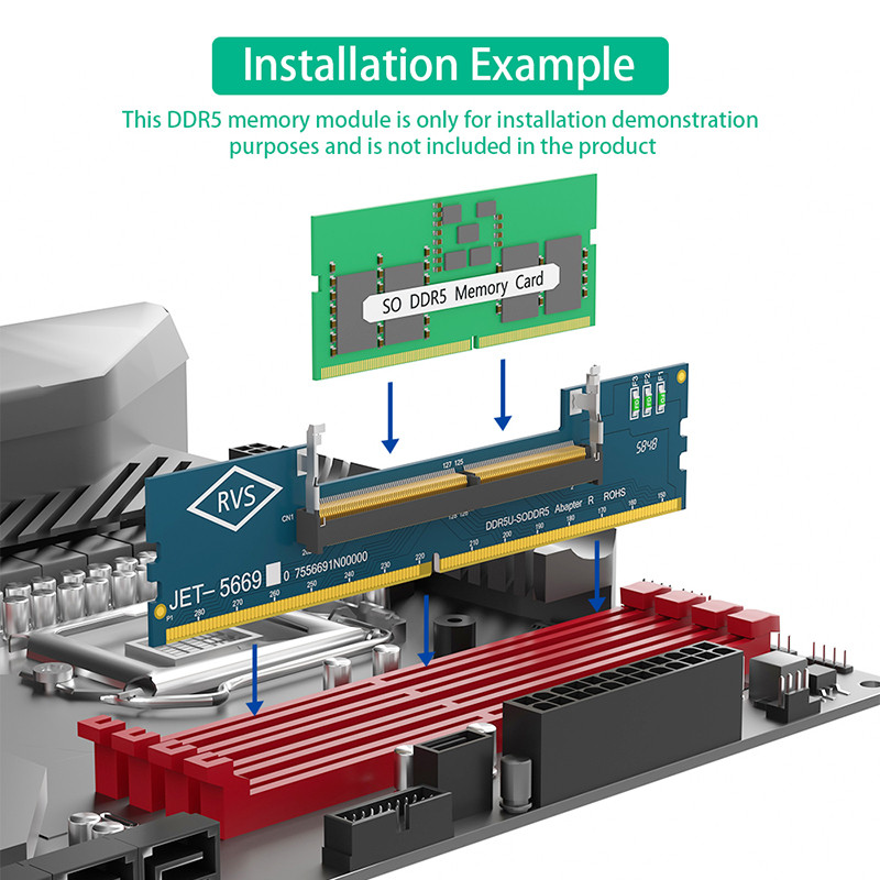Laptop DDR5 RAM to SO DDR5 U-DIMM Desktop Adapter Card Riser Memory Tester Notebook SO DDR5 to DDR5