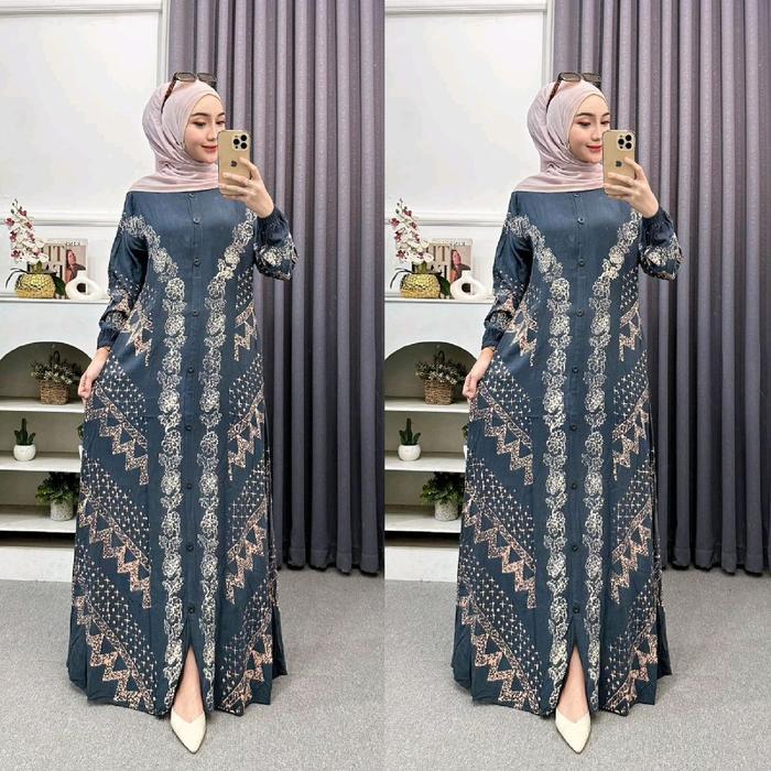 Gamis Batik Rayon Twill Premium - Model Kancing Terbaru Modern Kekinian Muslim Syari Gamis Wanita