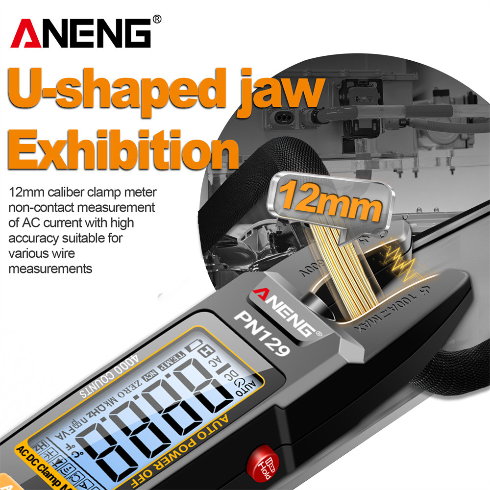 Digital U-Clamp Meter ANENG PN129 Ammeter 100A AC/DC 600V NCV Induction Auto-Ranging Multimeter 4000
