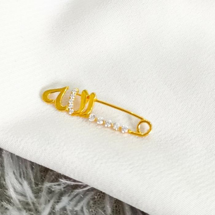 Peniti Bros cantik permata Putih Huruf Arab Hadiah ultah Emas Asli