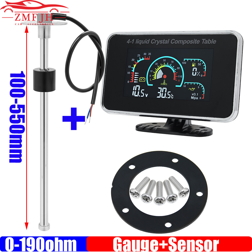 Terbaru 2026 0-190ohm Fuel Level Sensor 100-500MM Digital MultiMeter LCD Gauge Water Temperature Fue