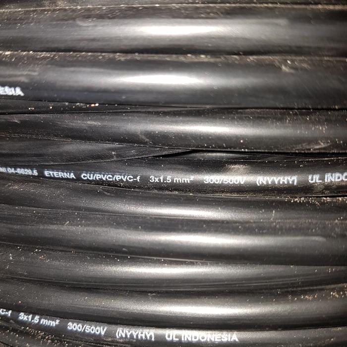 Eterna NYYHY 3 x 1.5 MM Meteran / Kabel Listrik Hitam Serabut Tembaga NYY HY 3x1.5 MM Ecer Per Meter