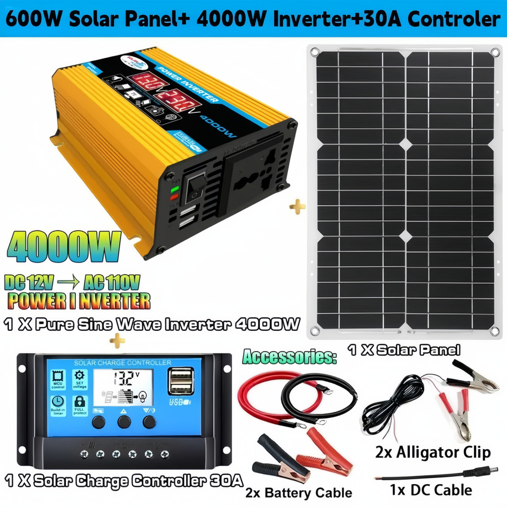 12V to 110V/220V Solar Panel System 12V Solar Panel Battery Charge Controller 4000W Solar Inverter