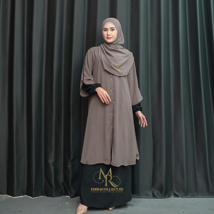 (Ready) Setelan Rok One Set Rok Tunik SyarI Full Kancing Set Rok Tunik Malaya Set Pashmina Oval