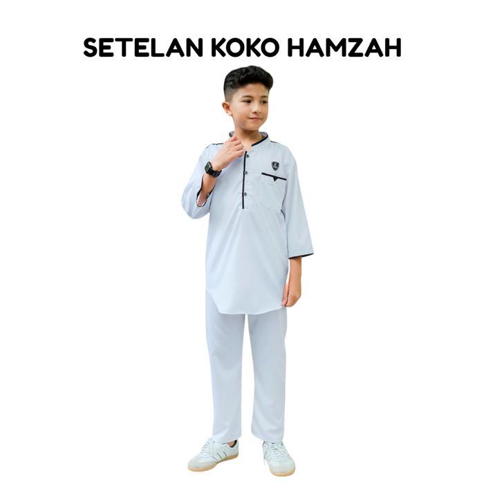 SETELAN KOKO HAMZAH LENGAN 7/8 ANAK LAKI USIA 3-10 THN BAJU MUSLIM TOYOBO KATUN CELANA KURTA PANJANG