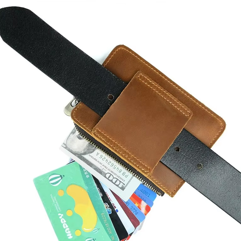 Designer Small Black Leather Belt Bags for Cards and Coin Pouch Cowhide Waist Belt Bag for Men Pouch