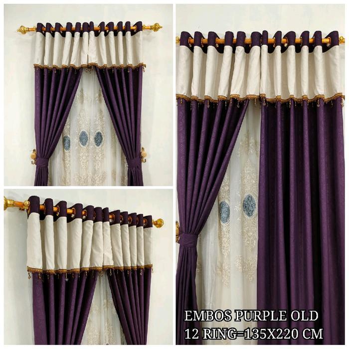 Gorden renda poni embos polos 12 ring Gold warna ungu desain mewah gorden premium mewah