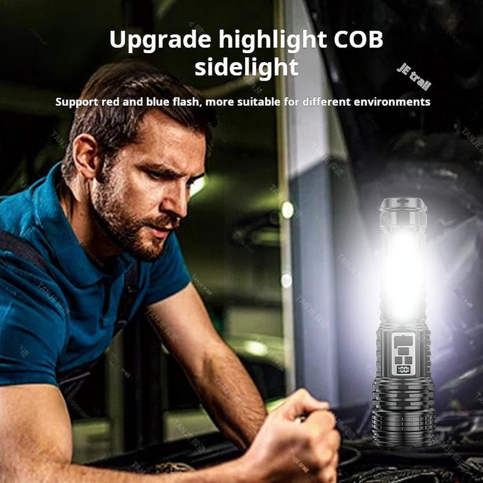 "New" Baru Senter LED S71 Super Terang dengan Sumber Cahaya Ganda 50000 Lumens 26650 Senter Taktis