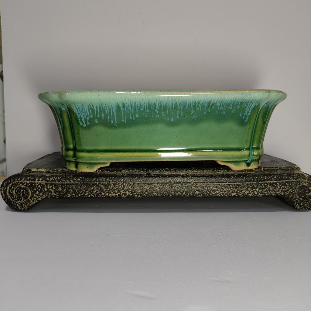 2025 popular green dribble glazed Yixing bonsai pot