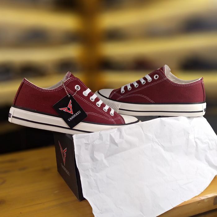 Aerostreet - Sepatu Sneakers Pria Wanita Basic Low Natural Maroon Sneaker Kanvas Premium Casual