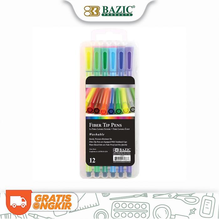 Bazic 12 Color Washable Fiber Tip Pen - Spidol Pen Warna