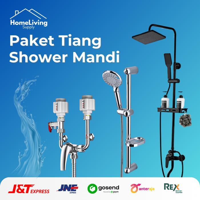 Toto - Shower Mandi Coloumn Hitam Dingin/Shower Set Tiang Plus Kran Cabang