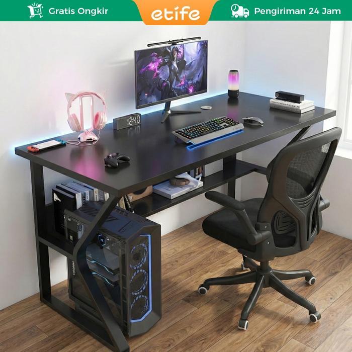 Set Meja Gaming 120cm + Kursi Kantor Putar Ergonomis Meja Komputer Full Set Desain Modern dan Nyaman