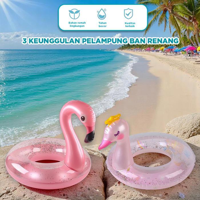 Pelampung Renang Duduk Motif Animal Glitter Flamingo Angsa Unicorn Rainbow Pony Pvc