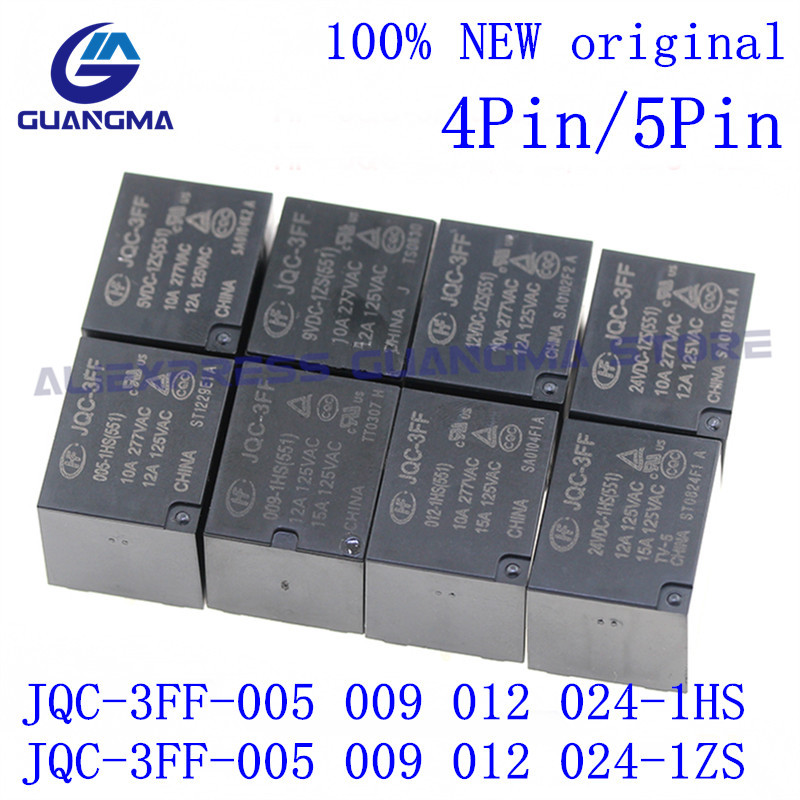 20Pcs HF3FF- 005 009 012 024 1HS 1ZS 1HST 1ZST Relay DC5V 12V 24V JQC-3FF-5V 9V 12V 24VDC (551) 4Pin