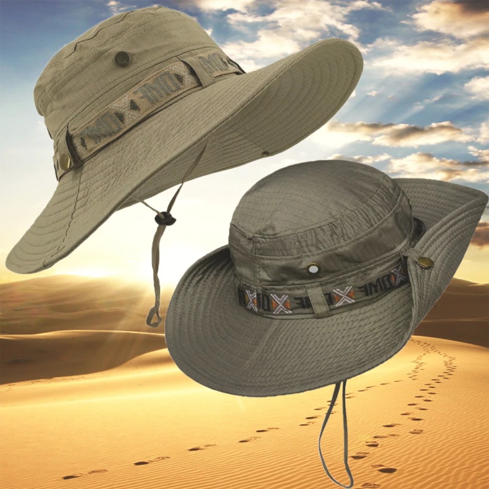 Summer Men Bucket Hat Outdoor UV Protection Wide Brim Panama Safari Hunting Hiking Hat Mesh
