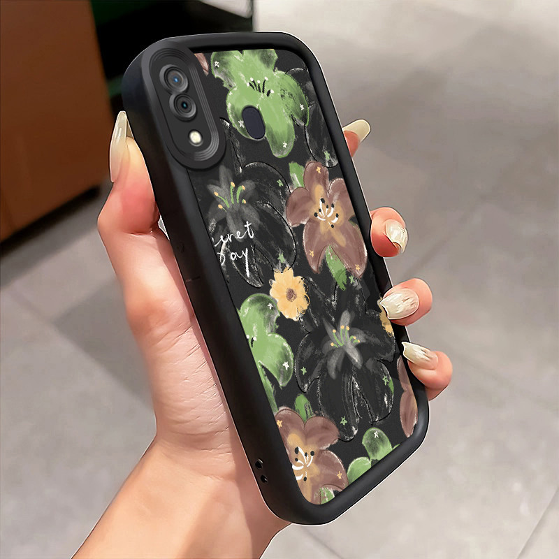 Casing Hp Samsung Galaxy A30 A20 M10s Case Bunga hijau gaya cat minyak Kasing silikon Cesing Instagr
