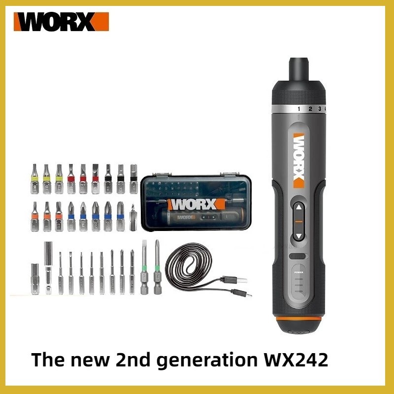 Set Obeng Listrik  Worx 4V WX242 Obeng Listrik Tanpa Kabel Pintar Alat Set 30 Bit Pegangan Isi Ulang