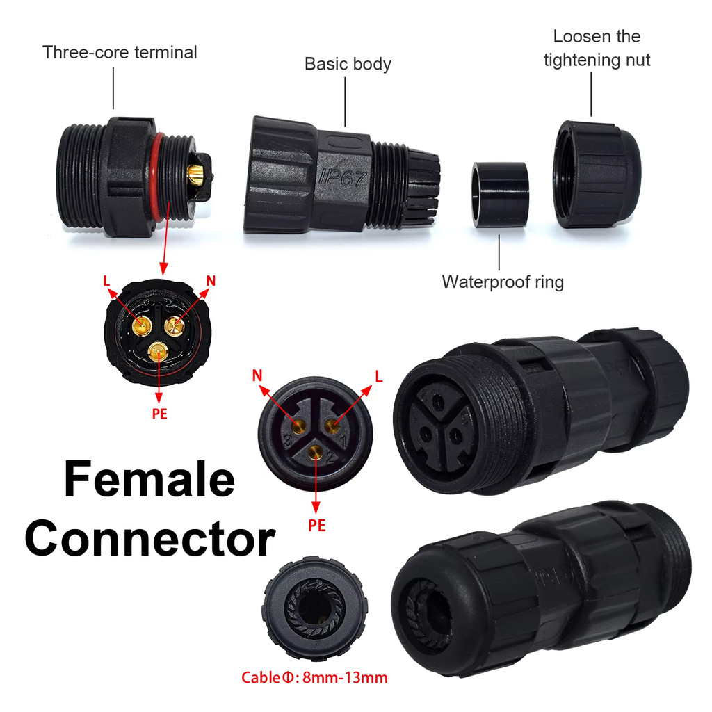 M25 Connector Male Female Wire or Panel Mount 3Pin Welding Power Plug Waterproof for WVC600W-2800W