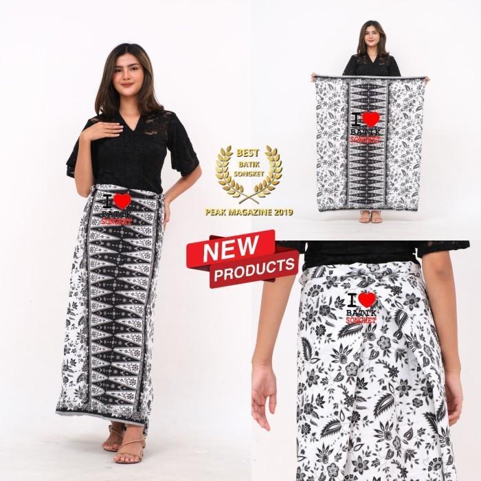 SARUNG BETAWI MOTIF 29 PUCUK REBUNG KAIN BATIK HITAM PUTIH ABANG NONE