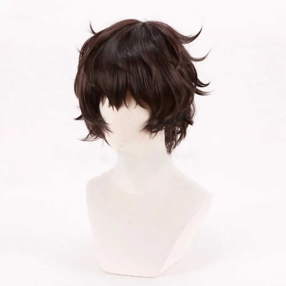 Anime Dazai Osamu Wig Cosplay Dark Brown Short Curly Anime Dazai Osamu Cosplay Wig Heat Resistant