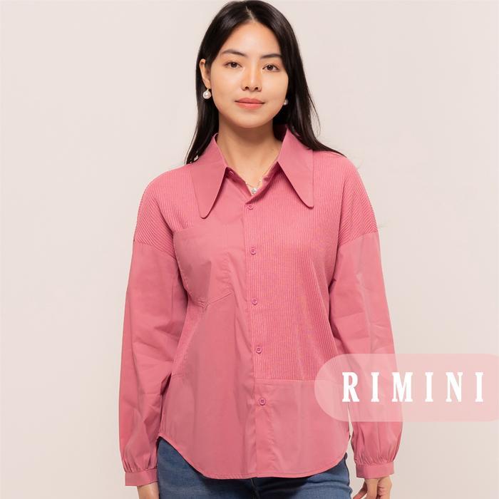 Termurah RIMINI - Kemeja Wanita Lengan Panjang Katun Premium Size S-3XL - Mesya Rib Mix Top 7005-2