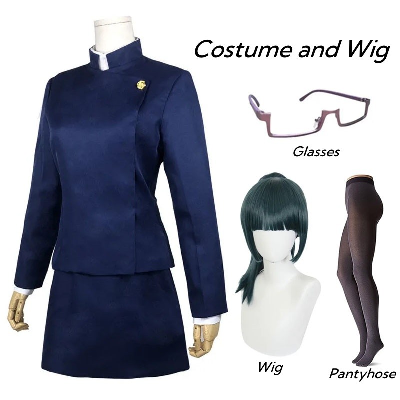 Jujutsu Kaisen Maki Zenin Cosplay Costume Maki Zenin Glasses Wig Top Skirts Full Set Maki Halloween