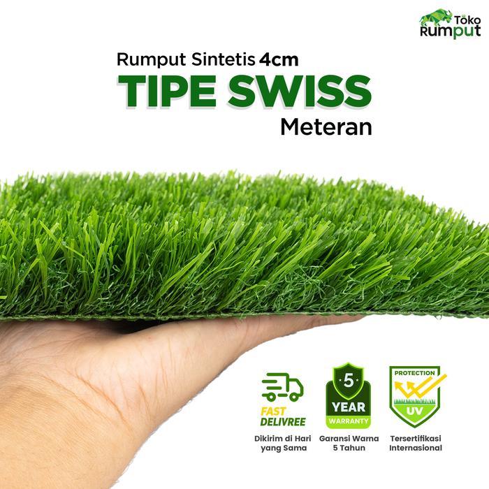 Karpet Rumput Sintetis, palsu, Plastik Swiss 4cm Meteran